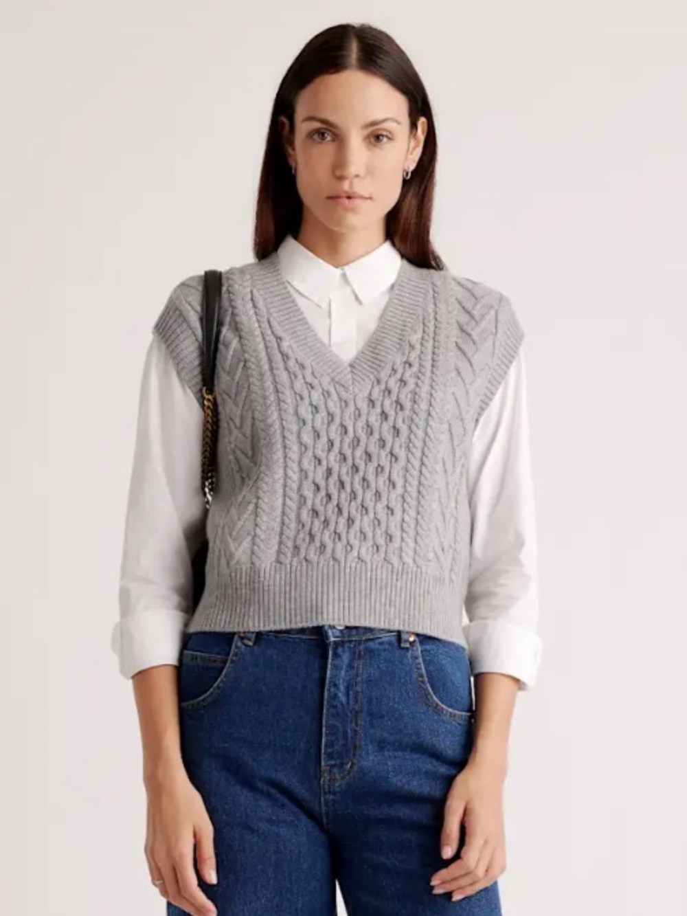 Quince Australian Merino Wool Cable Sweater Vest | Gray | Size Small